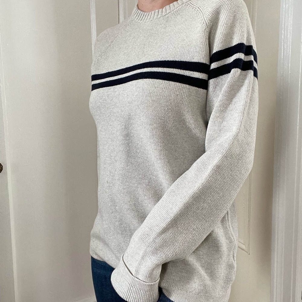 Old Navy, heavy, knit, cream & navy stripe, size medium